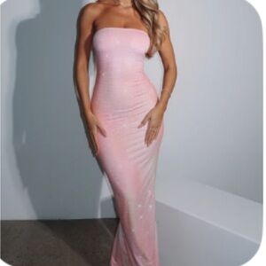 White Fox Boutique Strapless Pink Maxi Dress